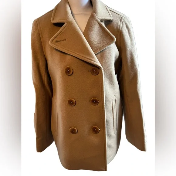 LL Bean Women's Classic Lambswool Peacoat Camel Size 4P- Like New! - Picture 5 of 15